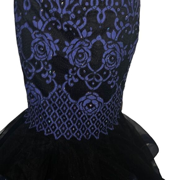 Madison James Black Navy Lace Mermaid Prom Dress Halter neck Tulle Skirt sz 8 - Picture 5 of 12